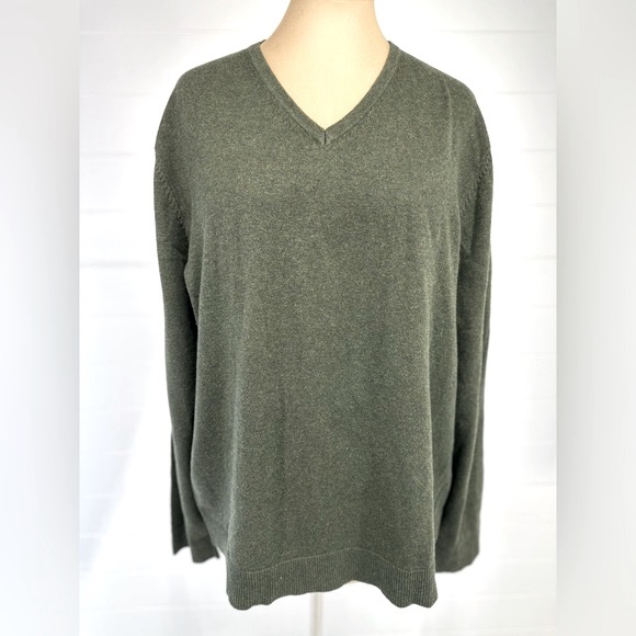 Eddie Bauer Other - Eddie Bauer “Cotton Cashmere” Essential Moss Green Men’s V-neck Sweater Large